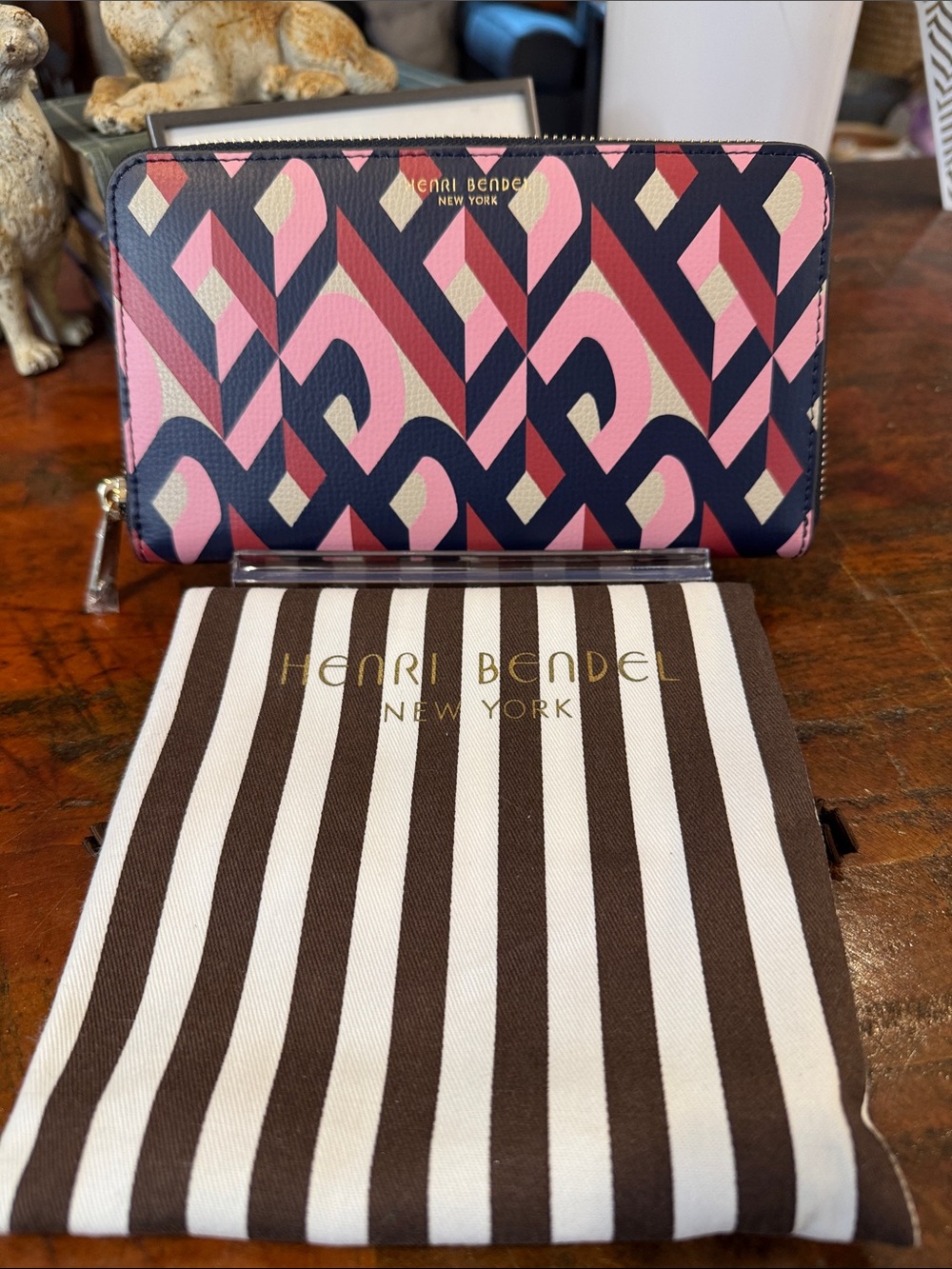 henri bendel Pink Navy Cream Geometric Zip Wallet